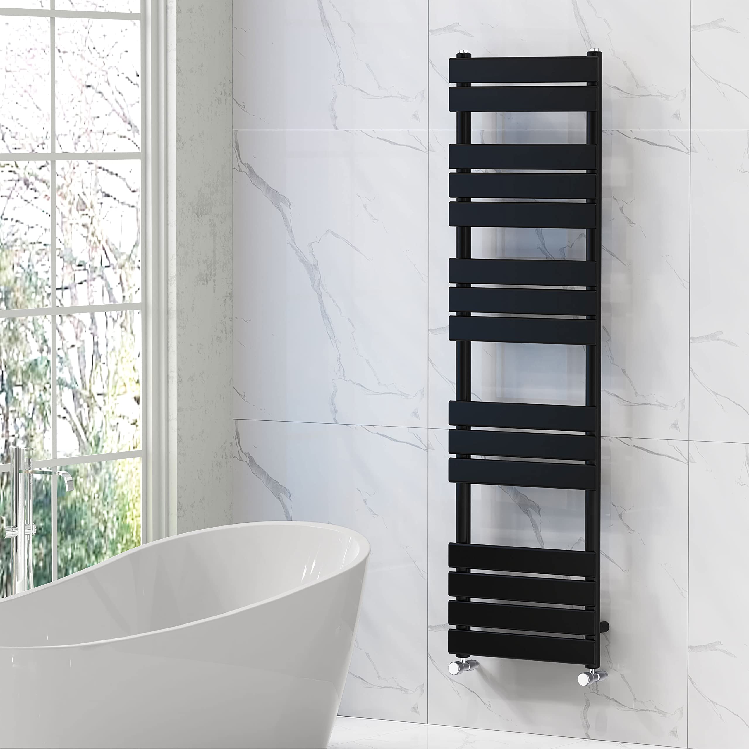 Nrg Black Bathroom Flat Panel Heated Towel Rail Radiator Modern Central Heating Warmer Wall Mounted Ladder Rad 1600×450Mm