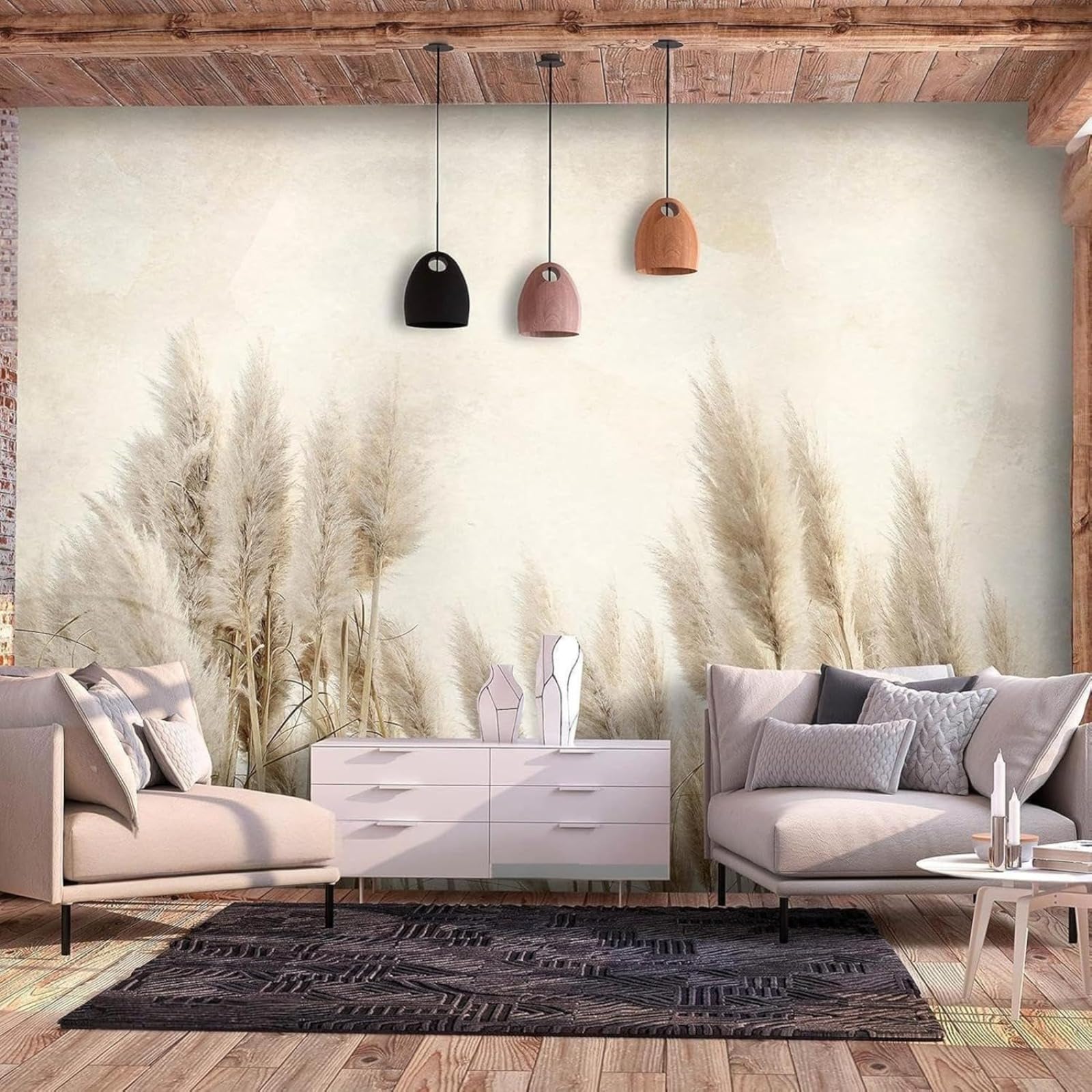 Décoration murale 3D moderne de 200x140cm avec paysage d'épis de blé jaune