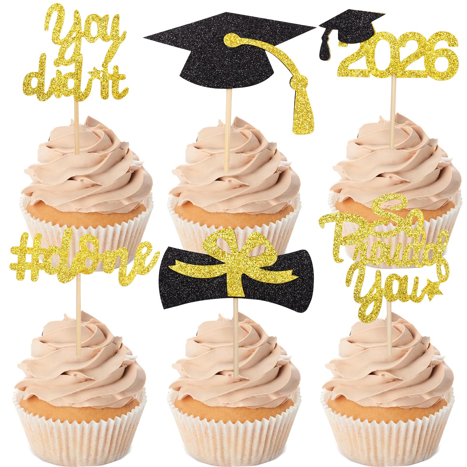 Gleevio 24 Stück Abschluss Tortendeko Abitur 2026 Deko,Cupcake Topper You Did It,Graduation Muffin Deko,So Proud of You Kuchendeko,Congratulations Tortendeko für Abschluss,ABI 2026,Prüfung Bestanden