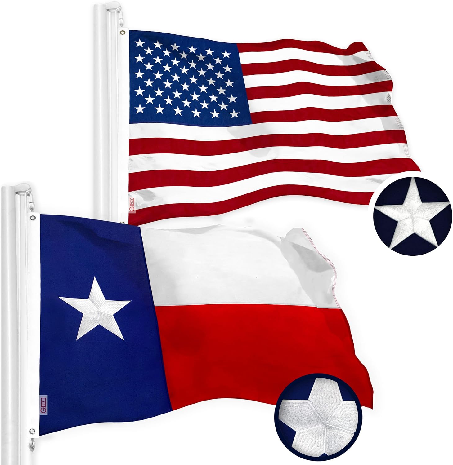 G128 Combo Pack: USA American Flag & Texas TX State 4x6 Ft Embroidered Spun Polyester, Indoor/Outdoor, Brass Grommets
