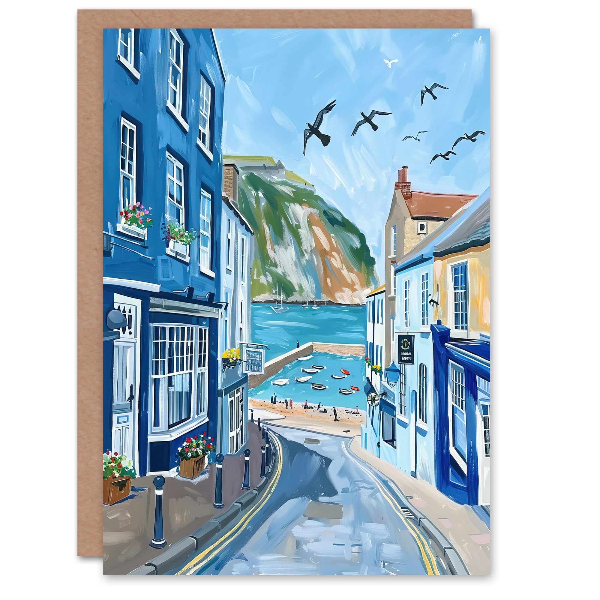 Greeting Card West Bay Dorset England Sunny Day Painting Blank Birthday