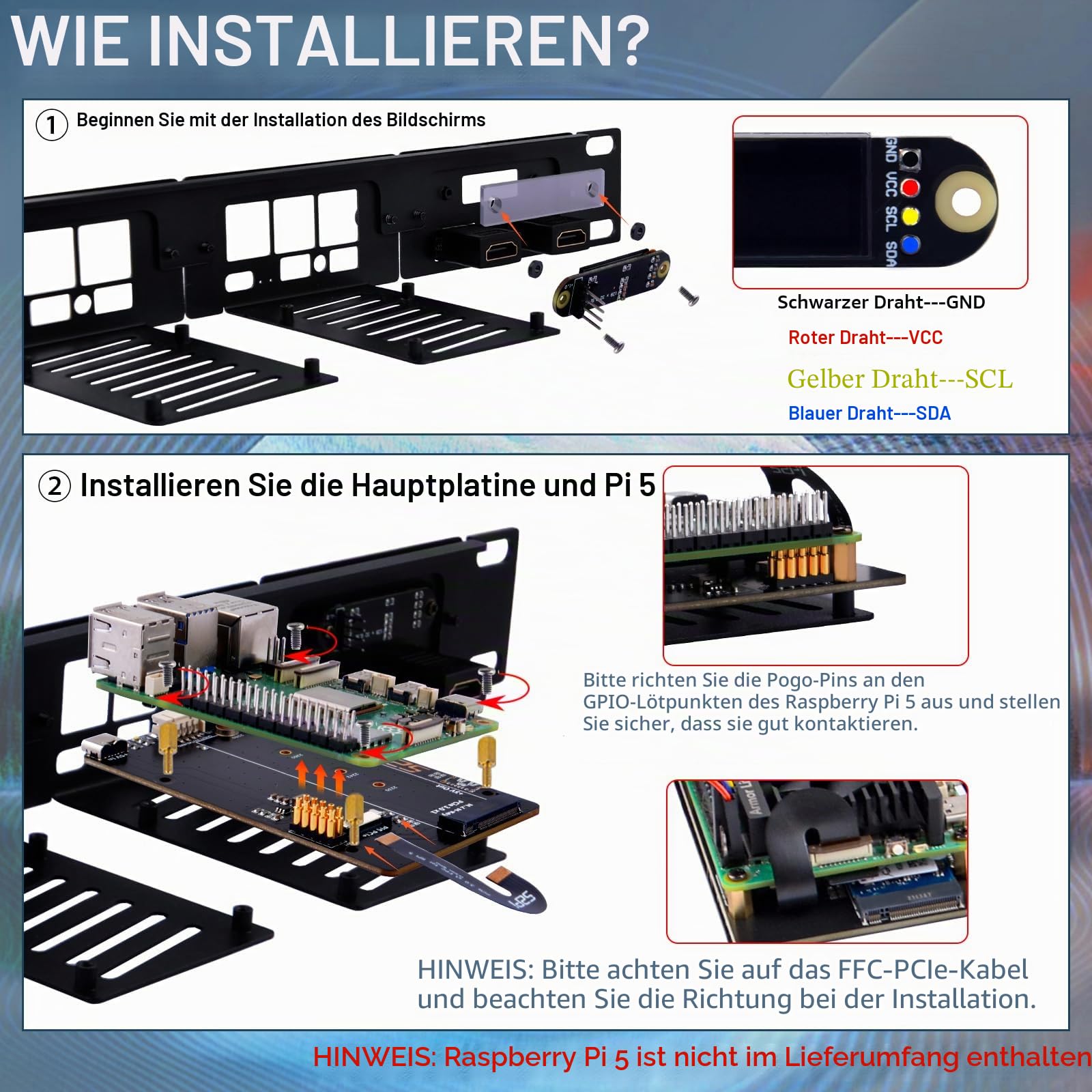 GeeekPi 19 Zoll 1U Rack-Halterung für Raspberry Pi 5, mit 4PCS PCIe auf M.2 NVMe SSD Adaptern, hält bis zu 4 Raspberry Pi 5 Boards, kompatibel mit 19 Zoll Server Rack