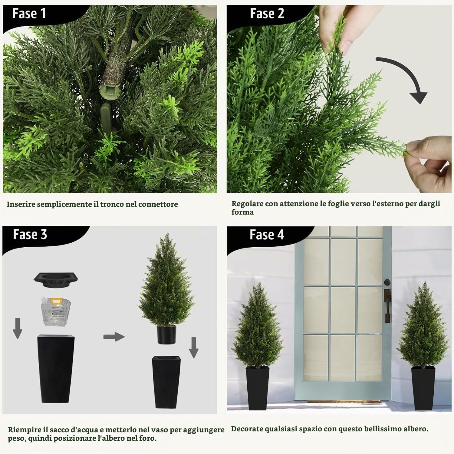 Alberi artificiali all'aperto, piante finte grandi da 1,2 m, confezione da 2 pezzi, pianta topiaria di cedro finto con vaso, arbusti sempreverdi in vaso per porta d'ingresso, giardino, interni