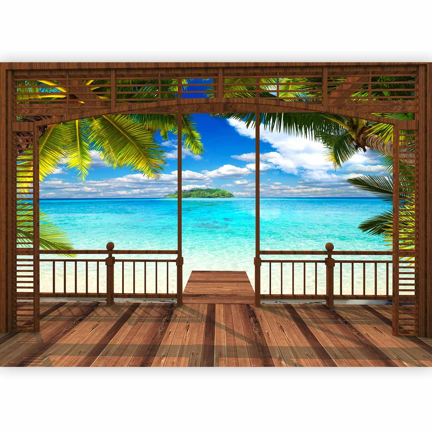 murando - Papier peint panoramique paysage 400x280 cm - Revêtement mural - Décoration salon - Design moderne - Architecture bois mer palmiers paysage plage plantes texture c-C-0099-a-a