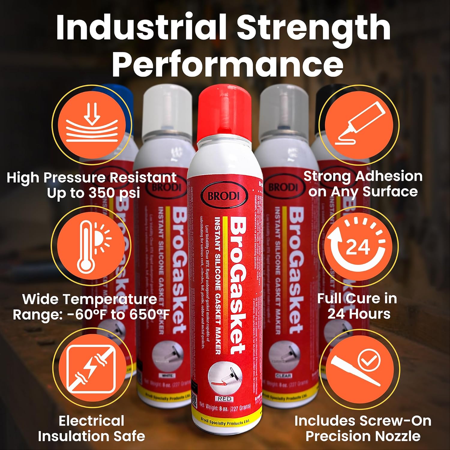 BroGasket Industrial RTV Silicone Gasket Maker – High-Temp, Oil & Chemical-Resistant, Form-in-Place Gasket Sealant with Auto-Dispensing Nozzle for Perfect, Leak-Proof Beads (Black)