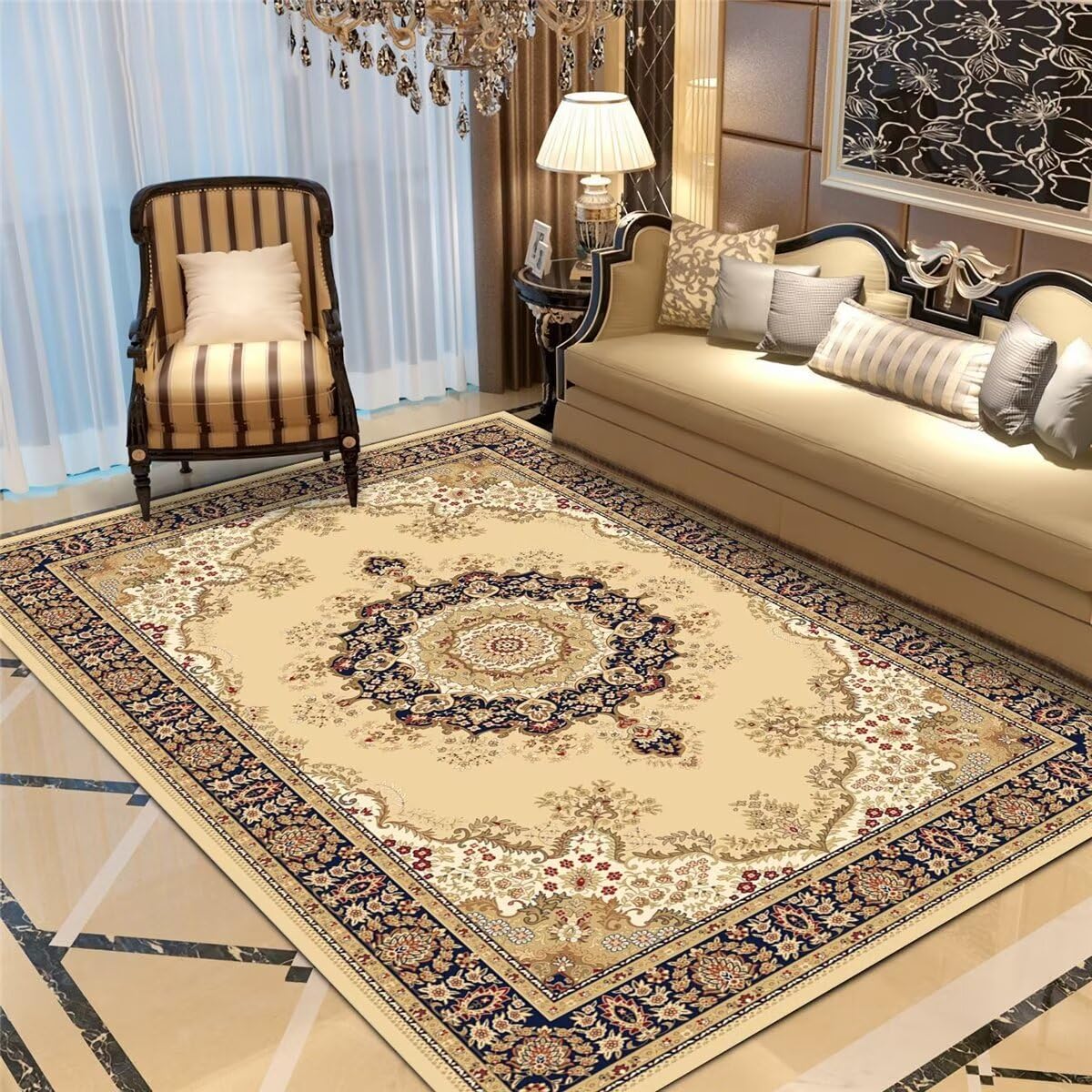 Tapis de salon design traditionnel 120X160CM décoration plantes florales entrée