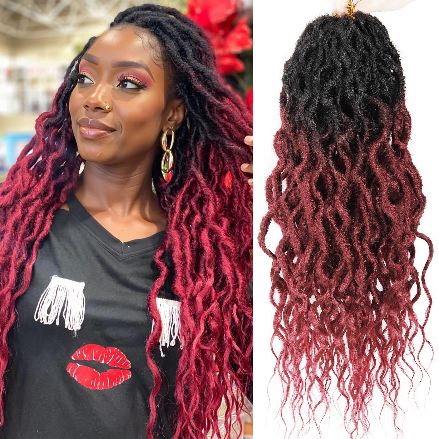 8Packs Faux Locs Crochet Hair 24Inch Crochet Locs, Soft Locs With Curly Ends Boho Faux Locs Crochet Braids for Black Women (1B/BUG, 24(Pack of 8))