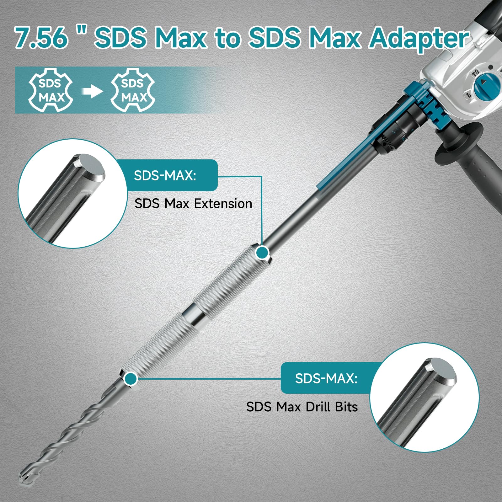 Adaptateur SDS Max vers SDS Max de 19 cm de long, pour marteau rotatif, outil adapté, arbre d'extension, foret, scie cloche