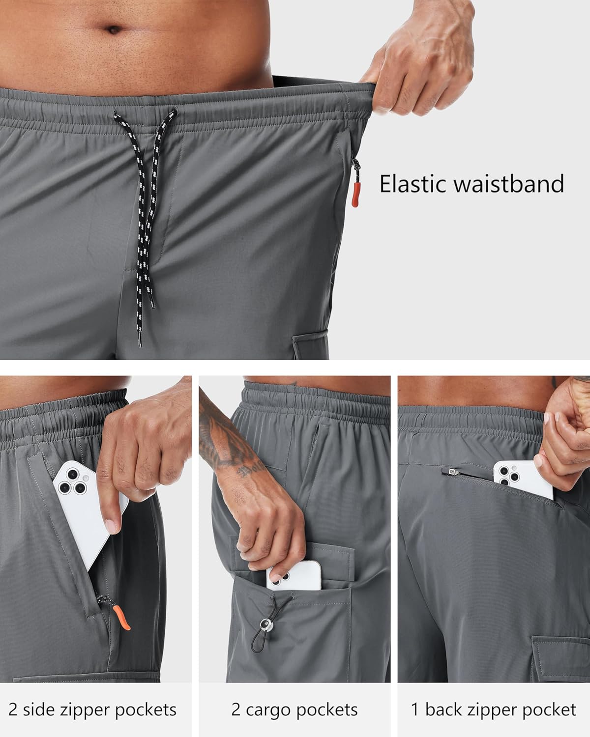 Men's Cargo Hiking Shorts Elastic Waistband Stretch Short Shorts for Men no Lined with 5 Pockets - Image 5