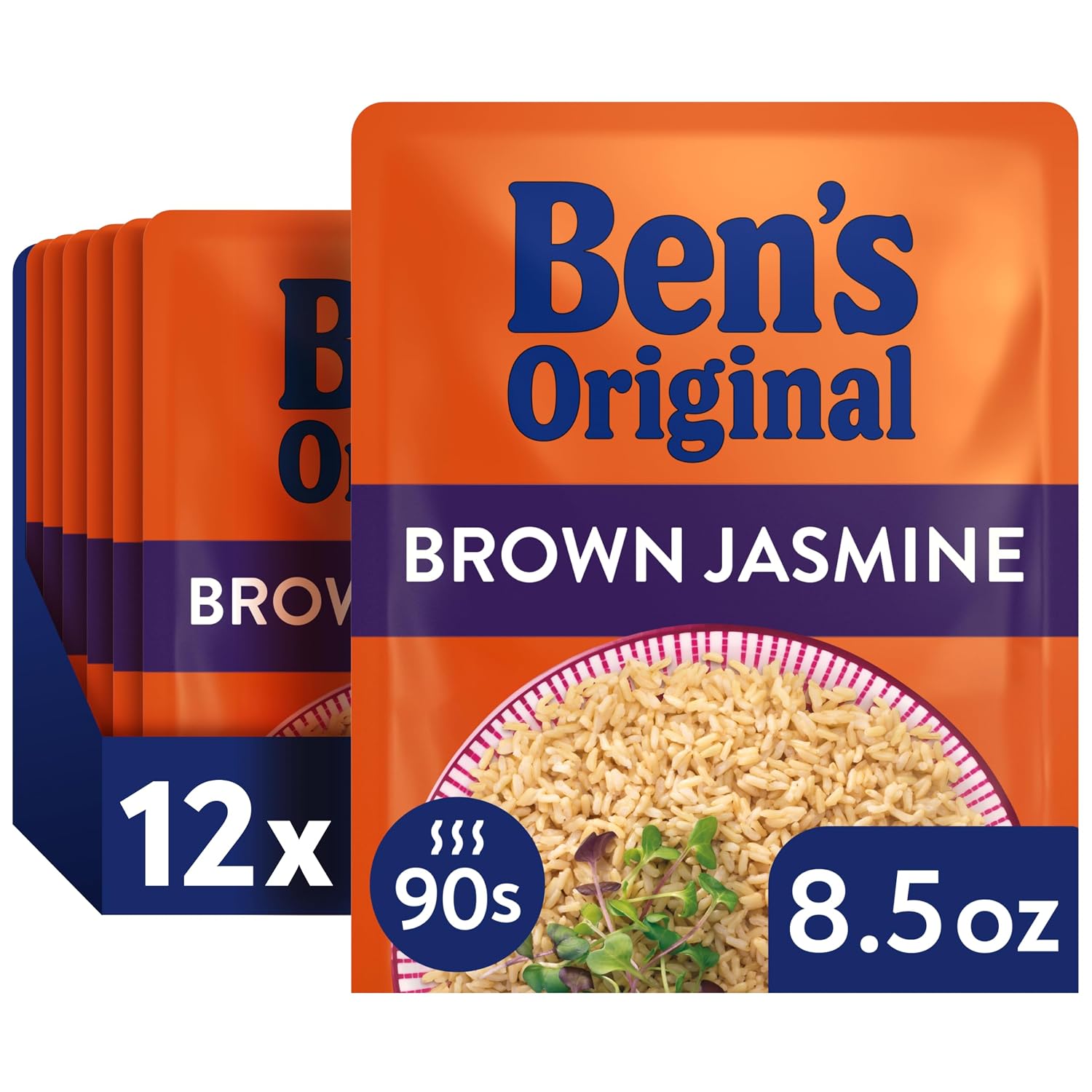 BEN'S ORIGINAL Ready Rice Brown Jasmine Rice, Easy Dinner Side, 8.5 oz Pouch (Pack of 12)