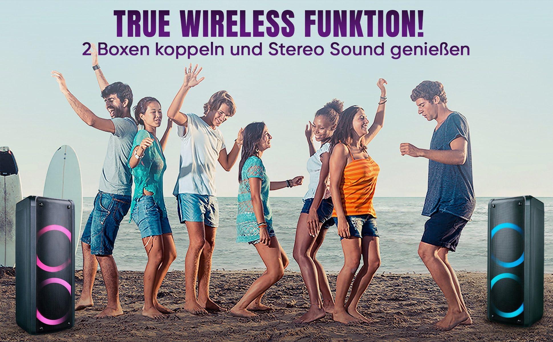 REFLEXION PS09BT Mobiler Buetooth Partylautsprecher, DJ, Karaoke, 500Watt, UKW-PLL Radio, Disco LED Effekt mit Farbwechsel, incl. Mikrofon, Eingebauter Akku, Schwarz