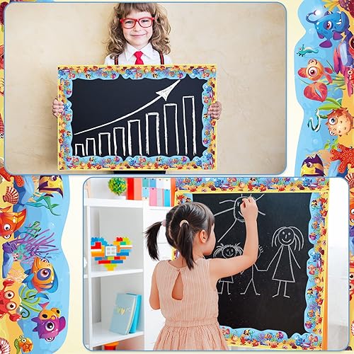 Miniatura 5 de Panelee Borde de animales marinos de 68.9 pies, borde de anuncios, mariposas, flores, abeja, espacio inspirador, lindo borde para el aula, tablones