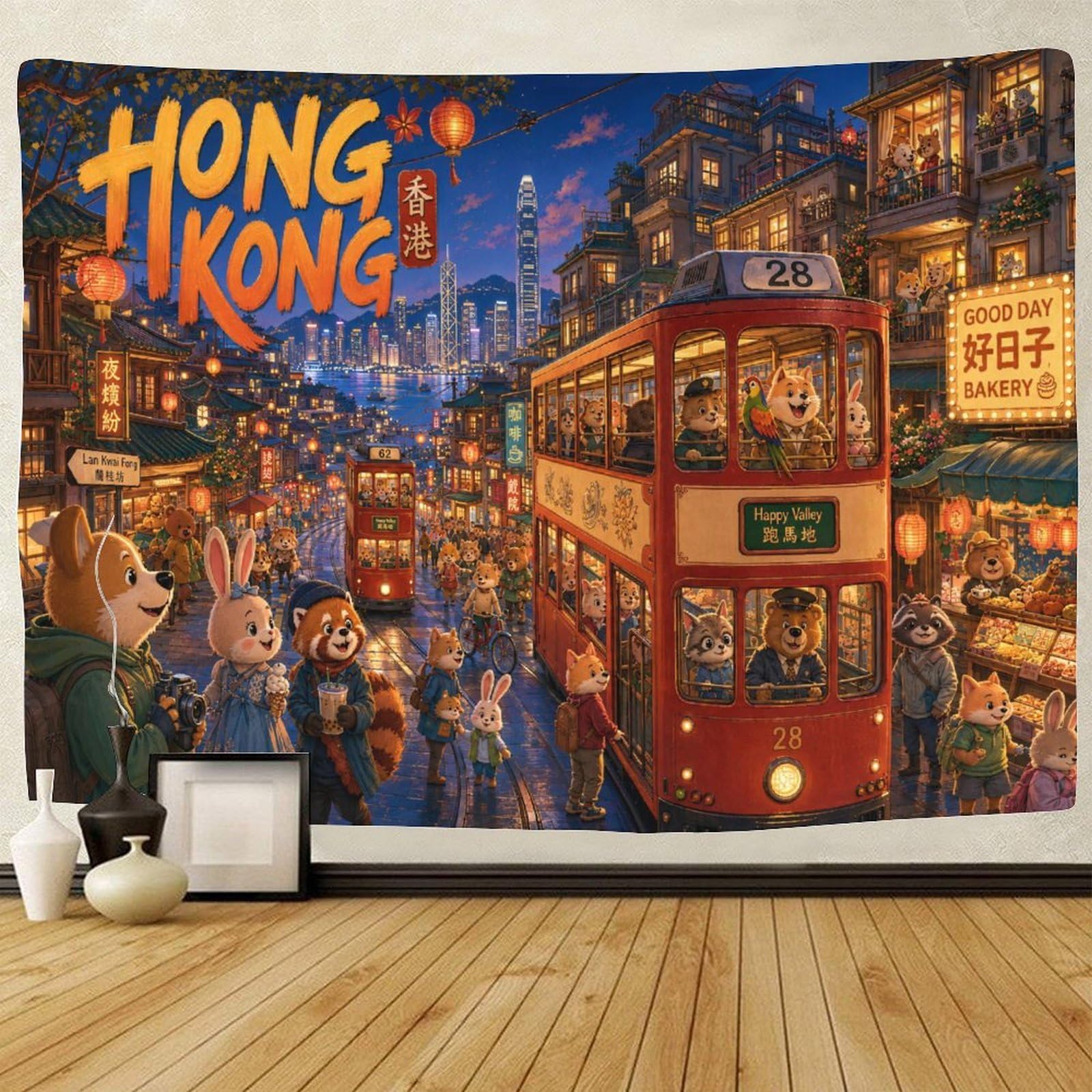 GPMNBCXZK Hong Kong Cityscape Wall Hanging Decor 3D Print Wall Tapestry Tapestries Poster Curtain Bedroom College Dorm 130cmx150cm