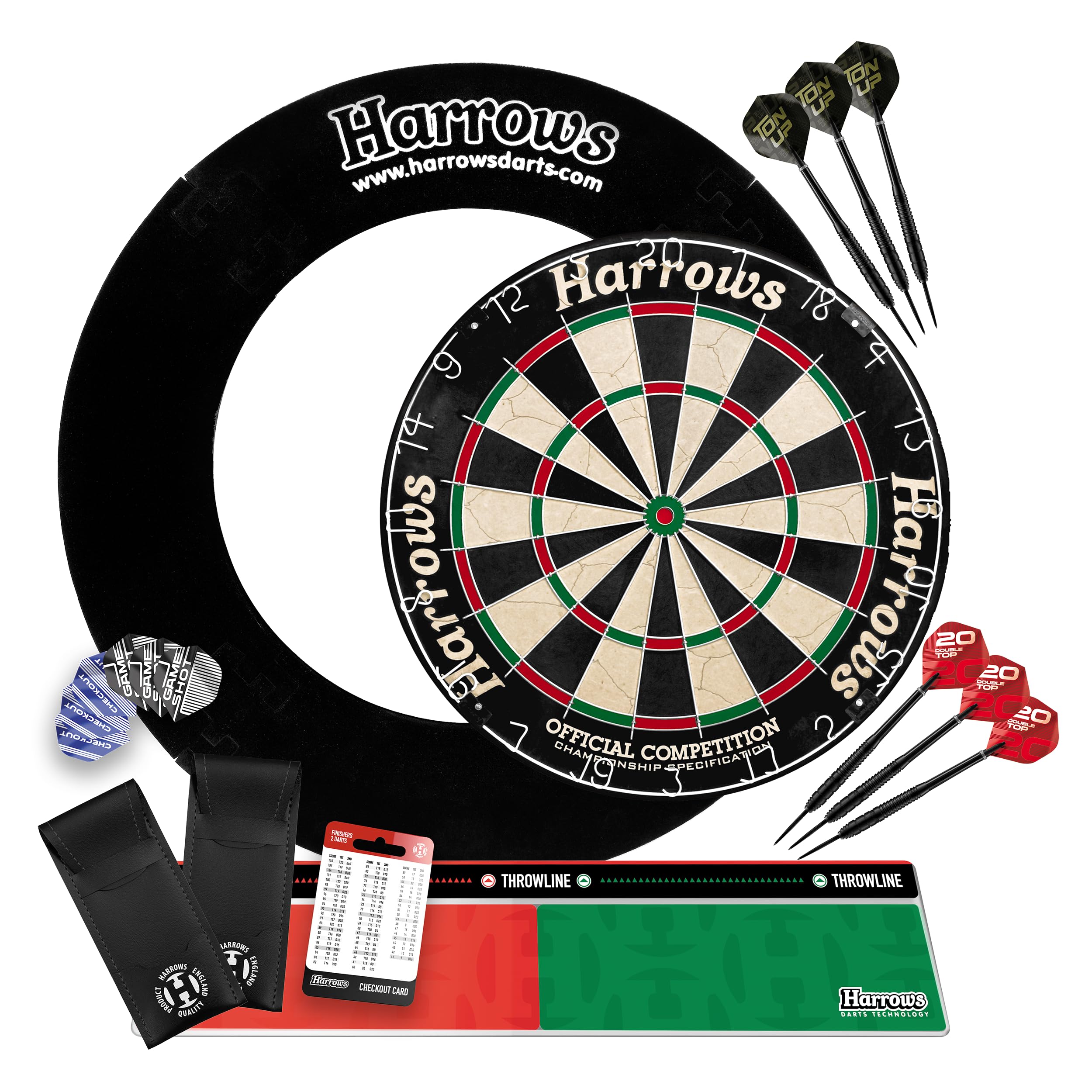 Harrows Ensemble de protection murale pour cible de fléchettes - Ensemble de 4 pièces ou ensemble complet de fléchettes premium avec tableau, fléchettes trophée et oche - Options pour la maison, le