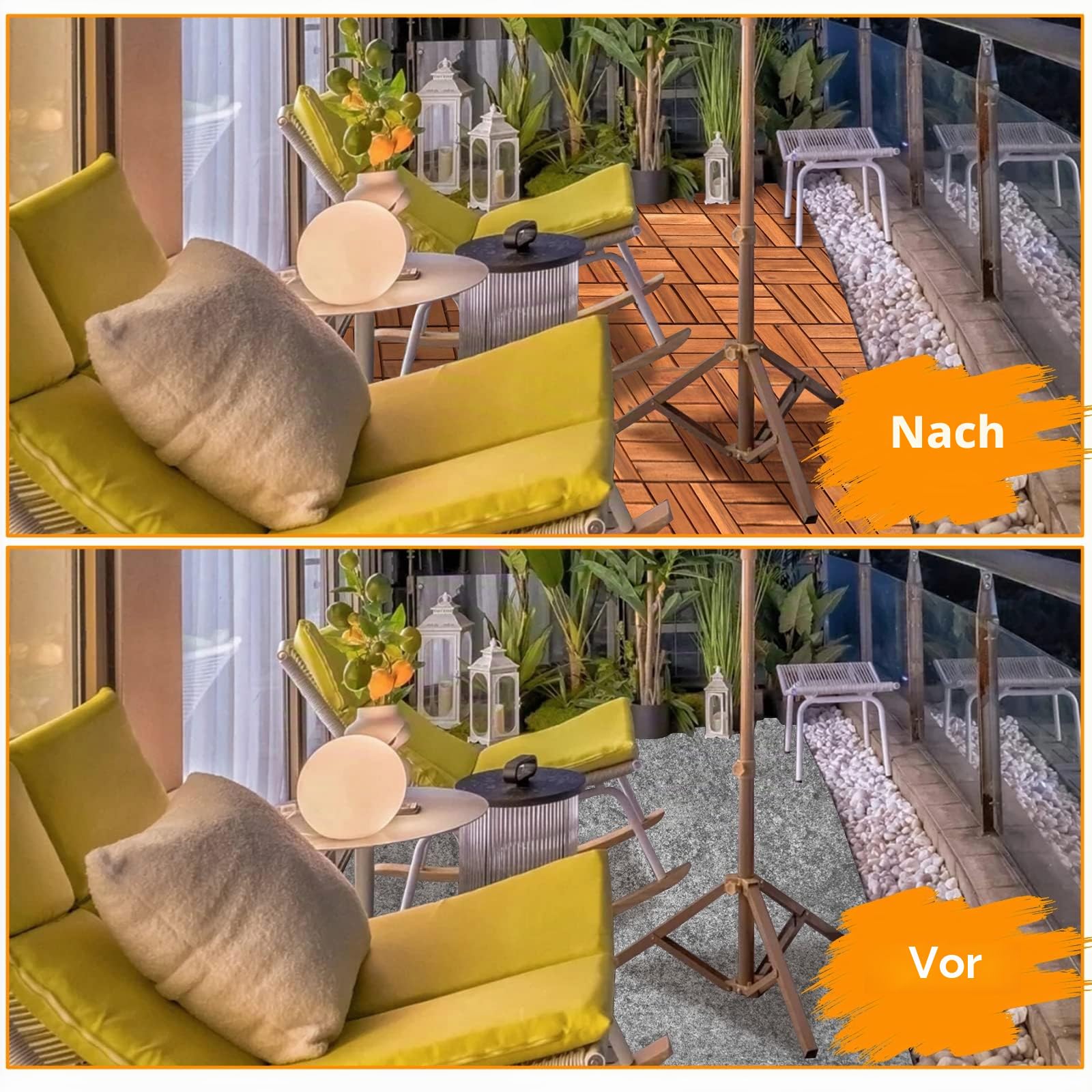 Sonnewelt 5m² Holzfliesen Balkon Bodenbelag aus Akazienholz 30x30cm, 55 Stück Holzfliesen Mosaik Balkonfliesen Terrassenfliesen für Garten Terrasse Balkon