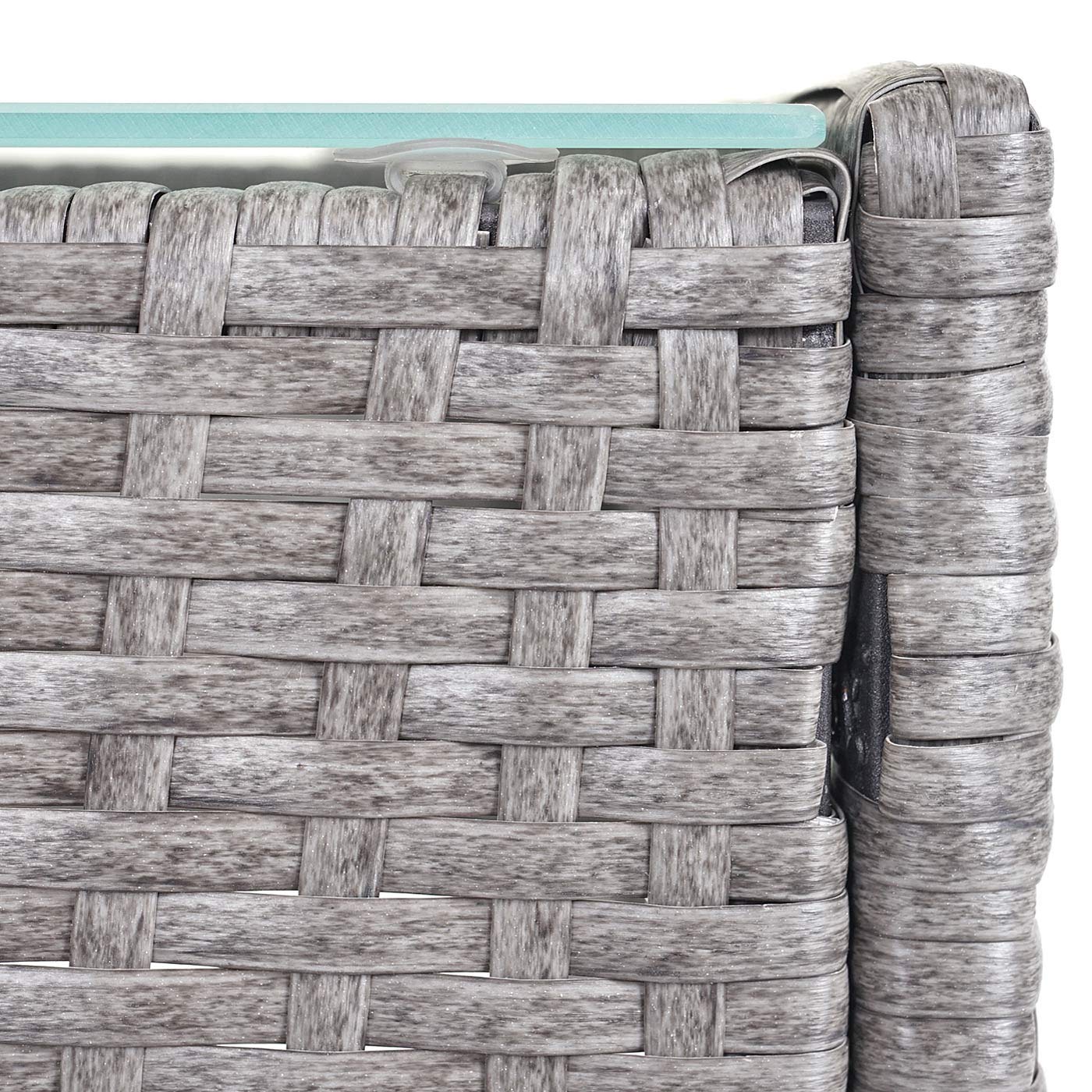 Mendler Poly-Rattan Gartentisch Halden-AM - grau | Beistelltisch, Tisch mit Glasplatte