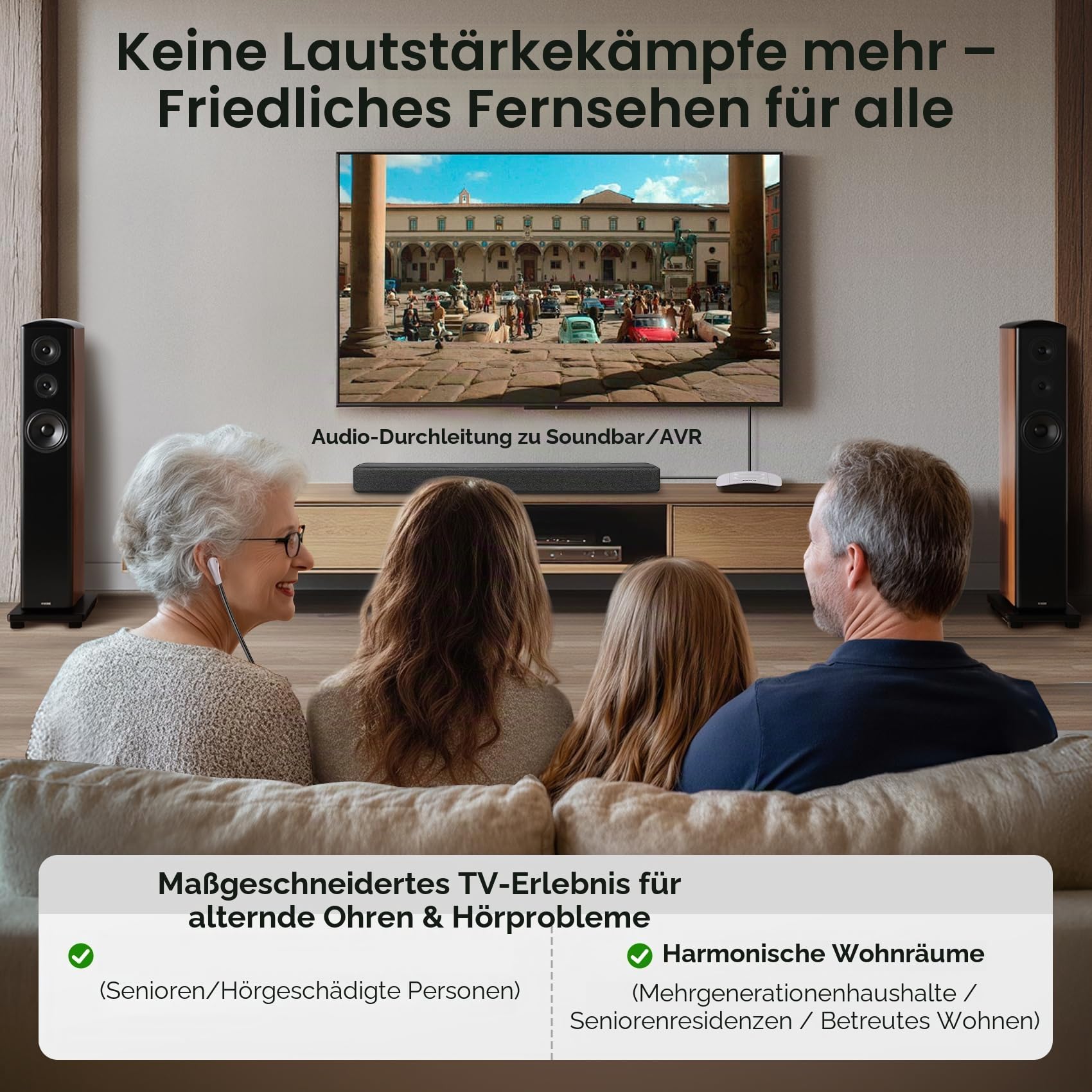 SIMOLIO Dual 2.4GHz Digitale TV Hörsystem, Kabelloser Kopfhörer für Fernseher & Musikanlagen mit ErsatzAkku, Funkkopfhörer für Senioren, Kinnkopfhörer, Optisch, RCA, AUX, TV Hörverstärker SM-824D2