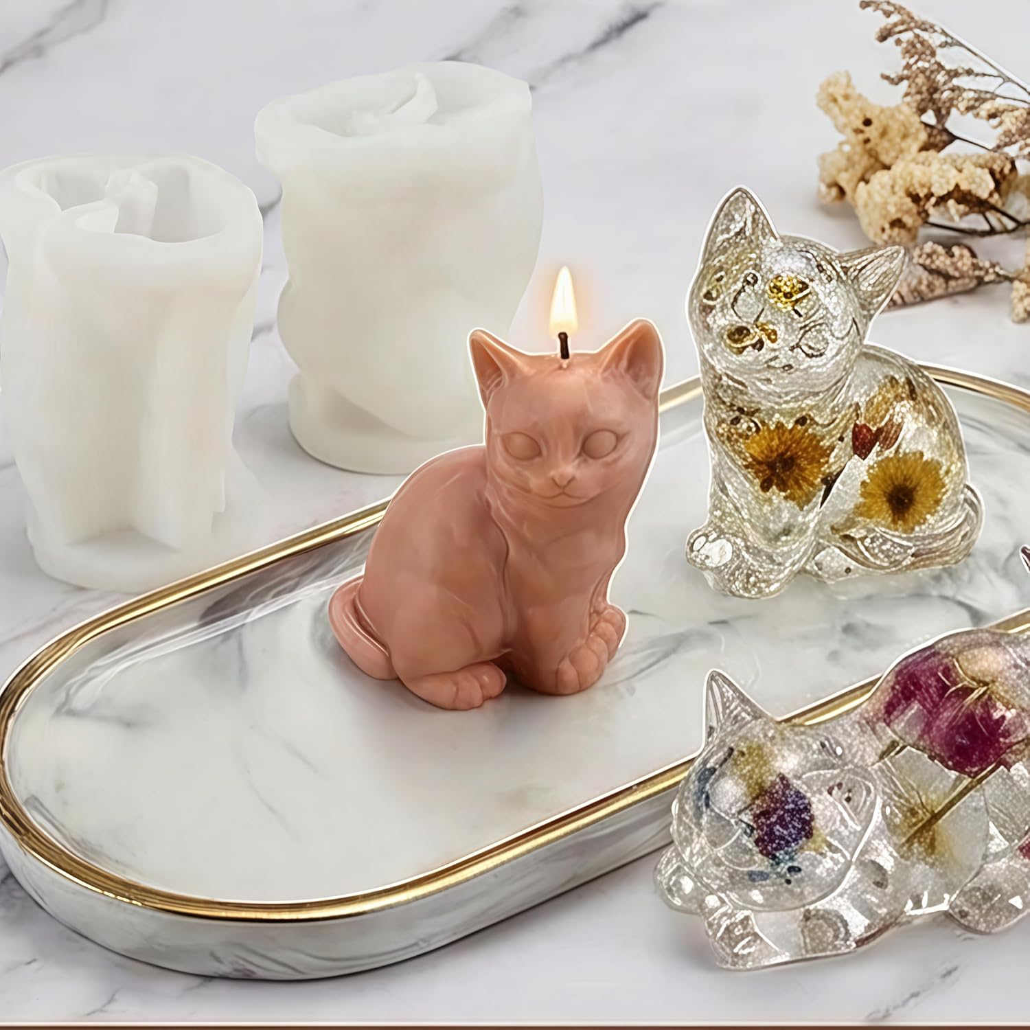 5-Piece Mini Cat Silicone Molds for DIY Crafts Versatile Wax Molds for Adorable Kitten Candles & Animal Resin Art, for Soy Wax & Handmade Soap - Great for Home Decor, Festive Gifts & Car Accessories
