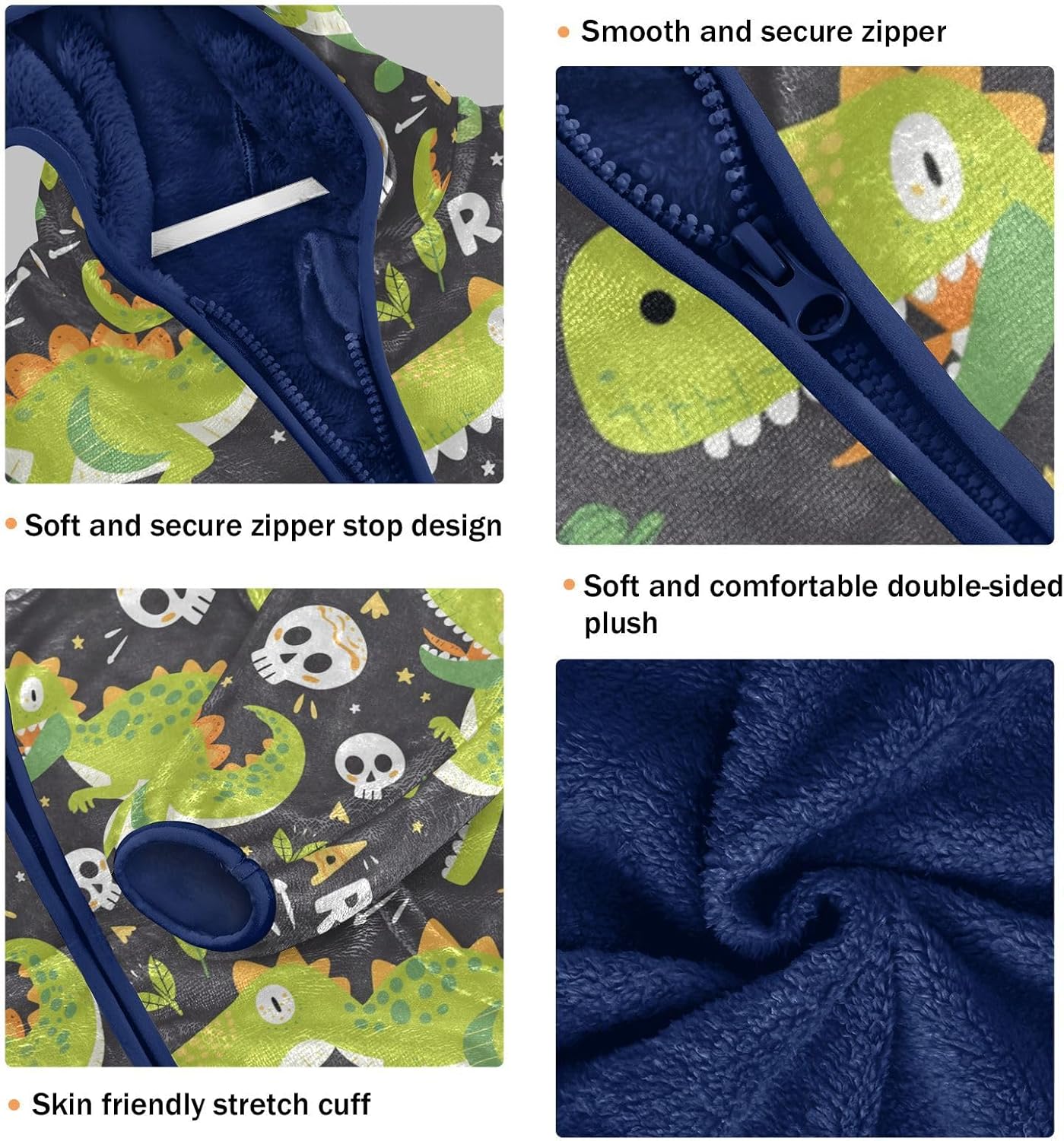 Cartoon-style Dinosaur Baby Fleece Jacket Kids Outerwear Boys Navy Blue Baby Zipper Hoodie abrigo para nina 9-10T