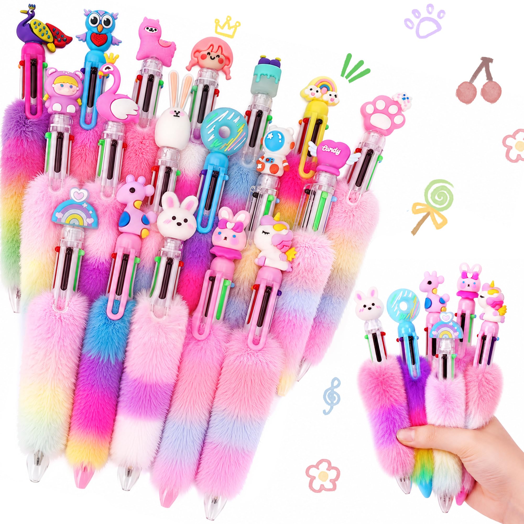 CZWZ 18Pcs Multicolor Pens in One 6-in-1 Cute Pens Bulk for Kids, Ballpoint Pen for Birthdays and Children's Parties, Fun Gifts Assorted Ink Kawaii Pen(Style 1)