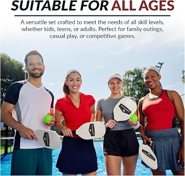 Hathaway Deluxe Pickleball Set with Net - Laminated Wood Pickleball Paddles Set of 4, Black Boundary Line, 4 Pickleball Balls, Carrying Bag, Portable Pickleball Net for Driveway, Court, More