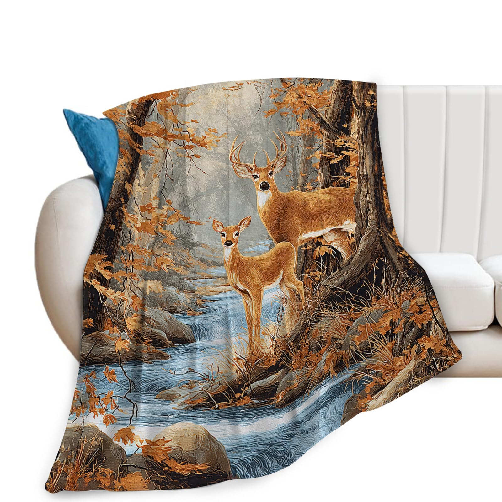 Deer Blanket, Hunting Throw Blanket, Deer Gifts, Forest Animal Blankets, Deers Stuff Fleece Flannel Plush for Women Men Boys Girls Lovers Adults Soft Bedding for Sofa Bed Office Home Decor 40"X50"