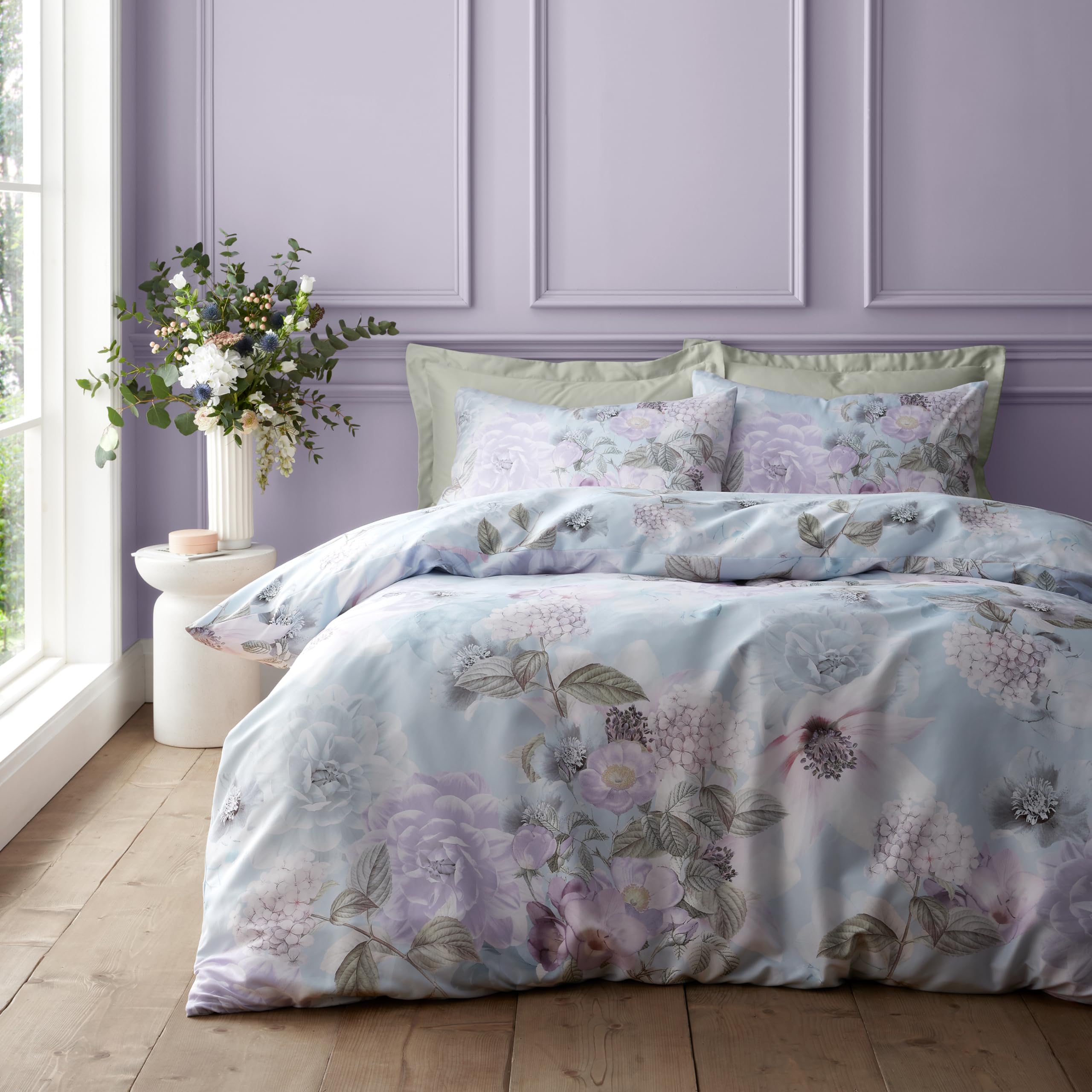 Catherine Lansfield RHS x Floral Serenity So Soft Super King Duvet Cover Set with Pillowcases Blue