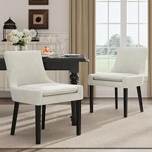 COLAMY Modern Dining Chairs Set of 2, Mid-Back Upholstered Corduroy Chairs with Wood Legs, Beige