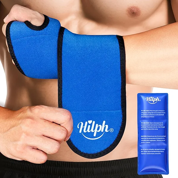 Hilph Wrist Ice Pack Wrap, Reusable Wrist Brace with Gel Hot Cold Compression Pack for Injuries, Hand Ice Pack for Carpal Tunnel, Rheumatoid, Tendonitis, Swelling, Muscle Pain, Blue