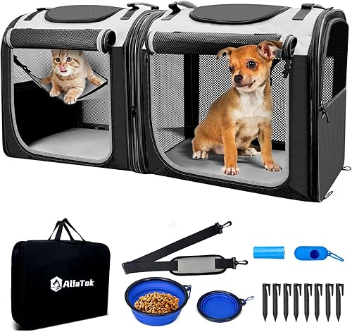 AlfaTok Transportador para perros y gatos desmontable con doble compartimento para gatos grandes, medianos o 2 pequeños, transportador ventilado