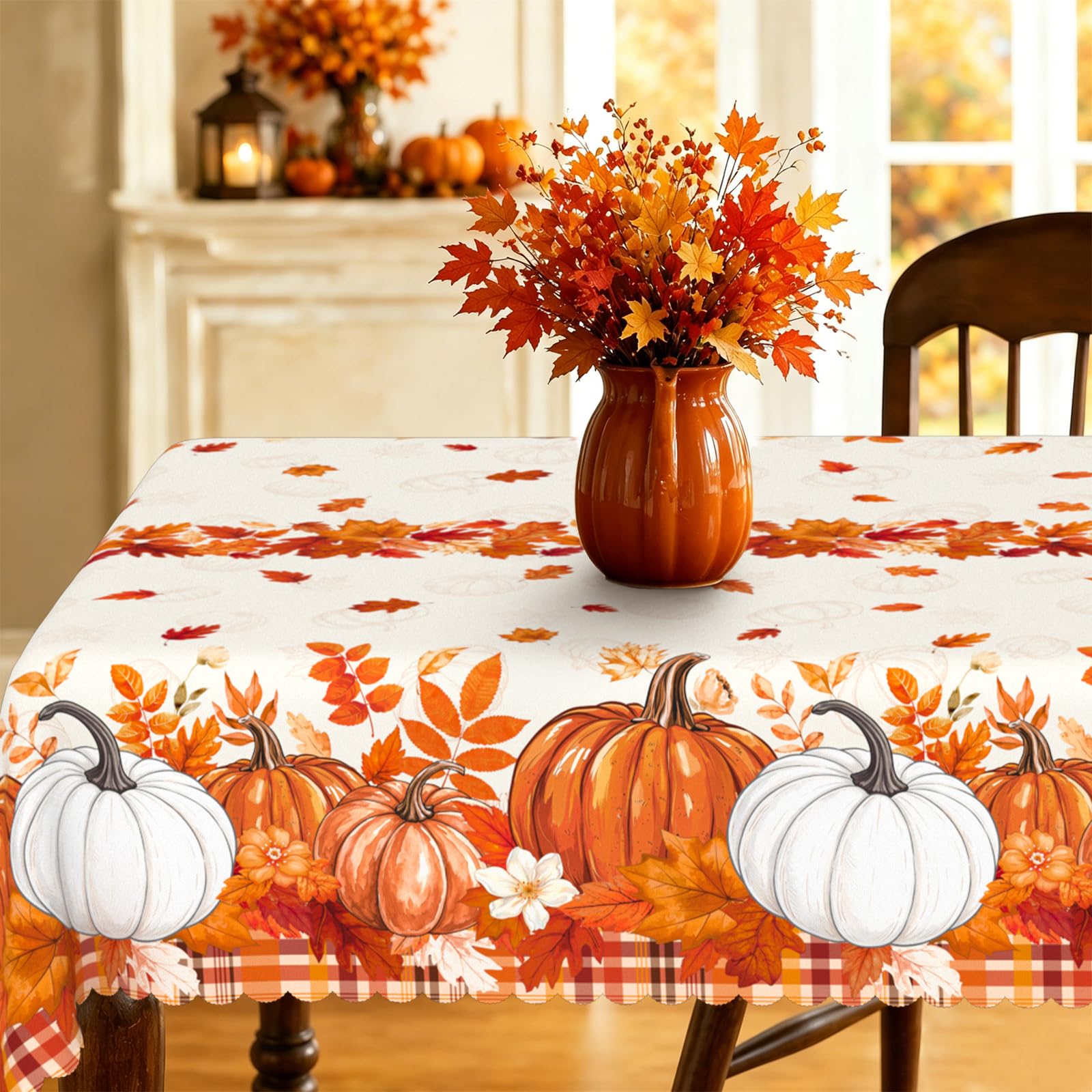yrhsnclsdg Fall Tablecloth Autumn Pumpkin Maple Leaves Tablecloths Rectangular 60x84 Inch Table Cover for Thanksgiving Dinning Table Decorations