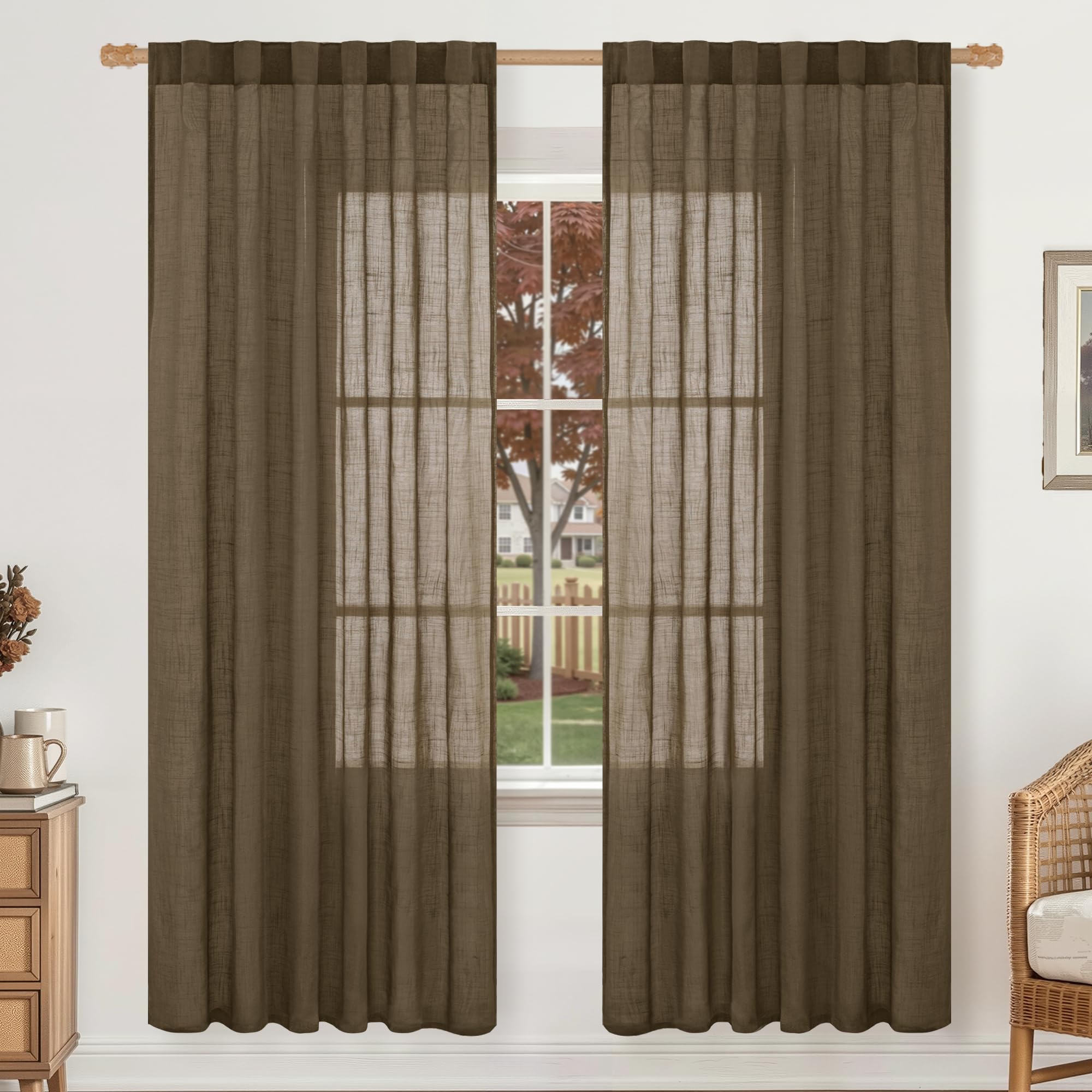 LAMIT Natural Linen Semi Sheer Curtains 84 Inches Long 2 Panels, Living Room Linen Textured Light Filtering Drapes Back Tab and Rod Pocket Neutral Window Panels for Bedroom/Sliding Door, 52 x 84 Inch — view 16
