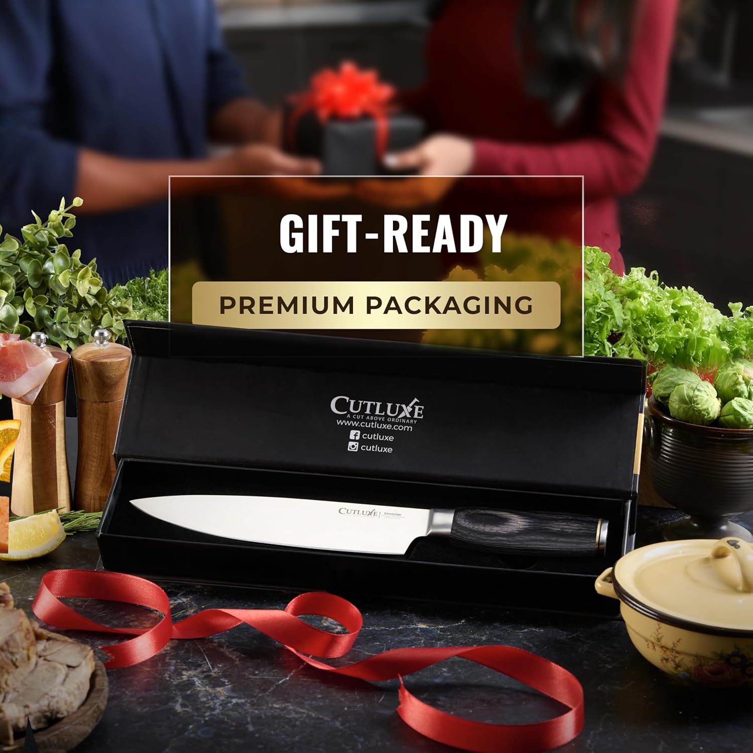 Cutluxe Chef Knife – Ultra Sharp 8" Japanese Kitchen Knife, High Carbon Stainless Steel Blade, Full Tang Pakkawood Handle – Shinobi Series - Image 7