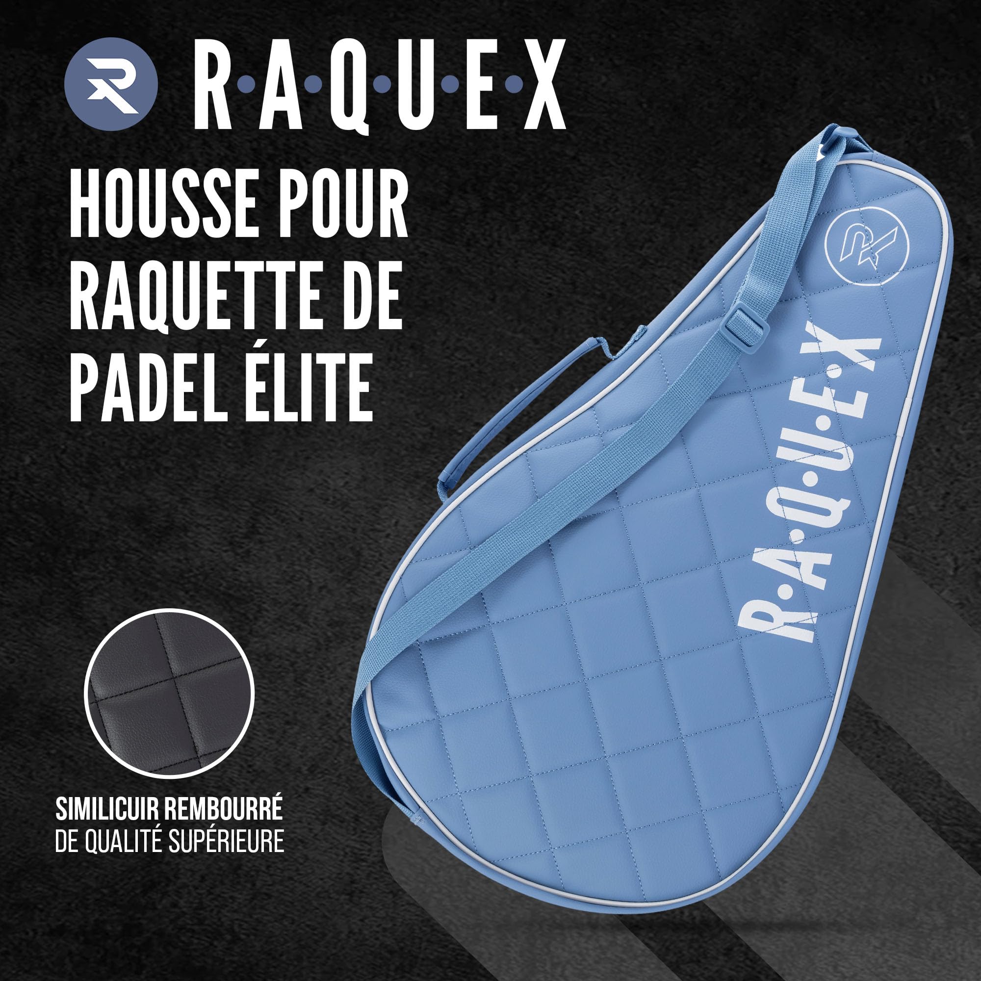 Sac pour raquette de padel Raquex élite : bleu ou noir, pour 1 raquette, sac de padel rembourré en similicuir pour hommes et femmes, protecteur de raquette de padel rembourrée, cadeau de padel de luxe