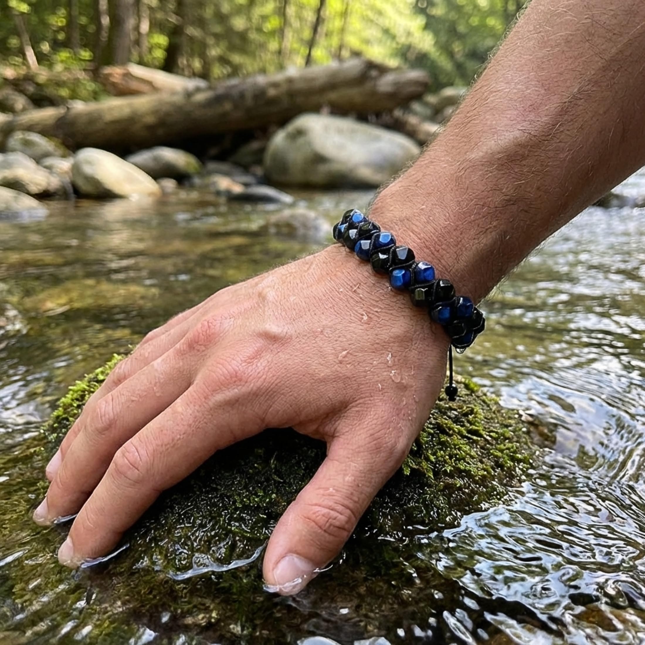 UNIQAL | Herren Armband Naturstein 6mm facettierte Perlen | Turmalin Rauchquarz Lapislazuli Tigerauge | Verstellbar | Verschiedene Modelle & Farben | Geschenk Schmuck