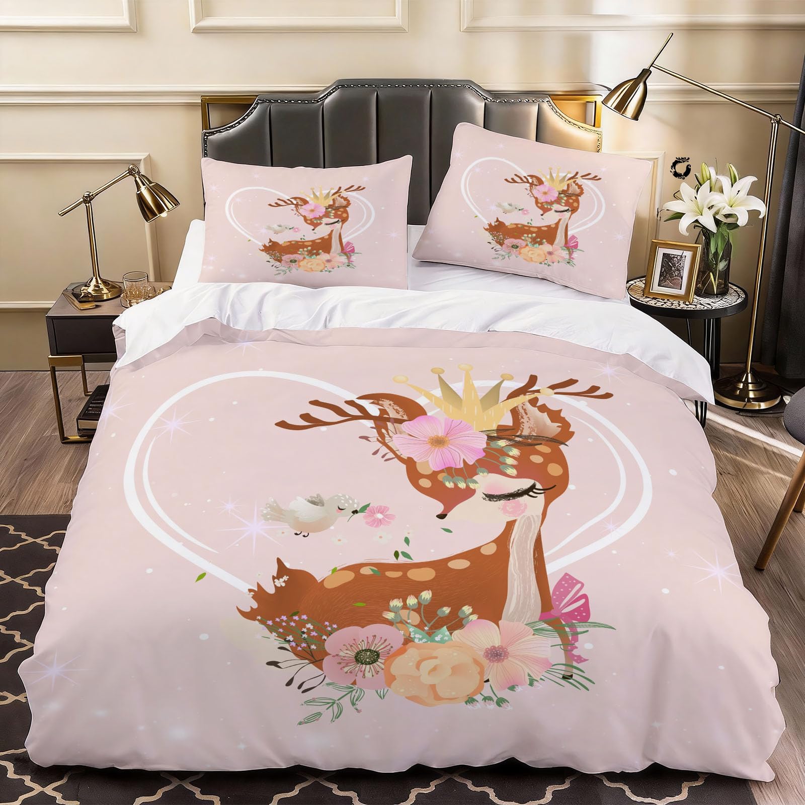3D Deer Animal Duvet Cover Cartoon Bedding Double Bed Set, Soft Microfiber Comforter Cover Printed with Zipper Closure Quilt Coverr 200x200 cm and 2 Pillowcases