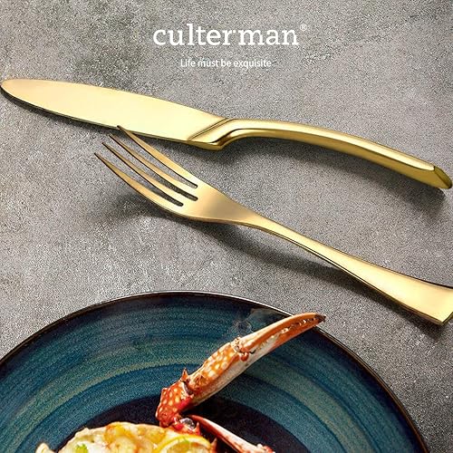 Miniatura 6 de Juego de cubiertos dorados de 20 piezas, aspecto moderno único, para el hogar y la cocina, vajilla de acero inoxidable para 4, incluye cuchillos,