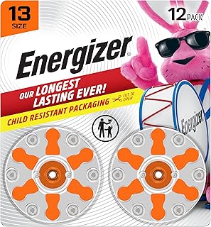 Energizer Size 13 Hearing Aid Batteries, Orange Tab Hearing Aid Batteries Size 13, 12 Count