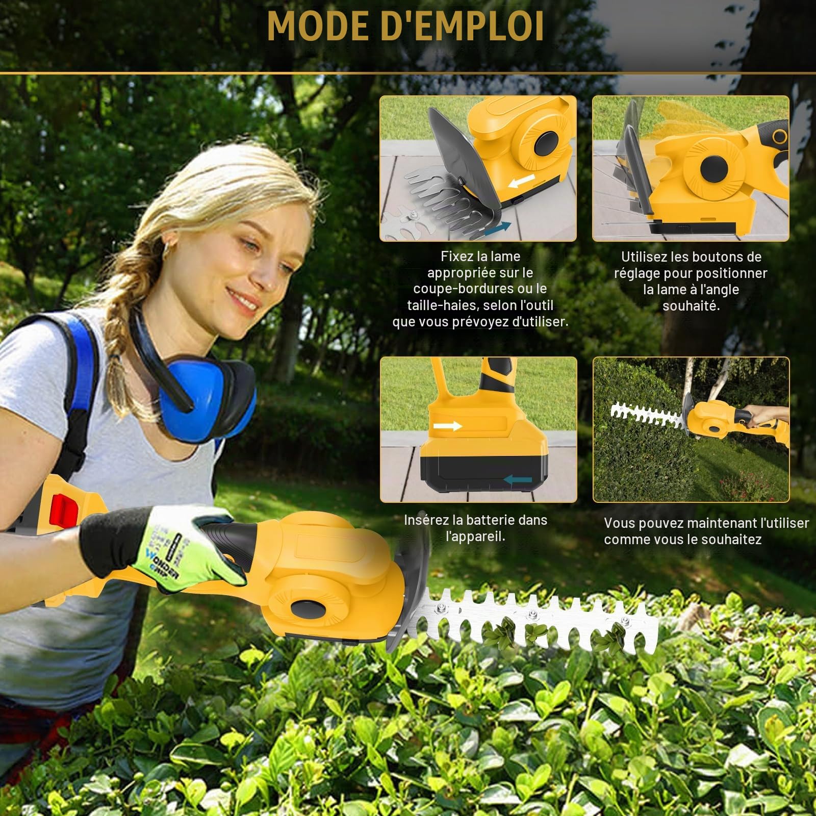 Taille-haie & cisaille Gazon sans Fil en 1 pour Dewalt 20V (sans Batterie)