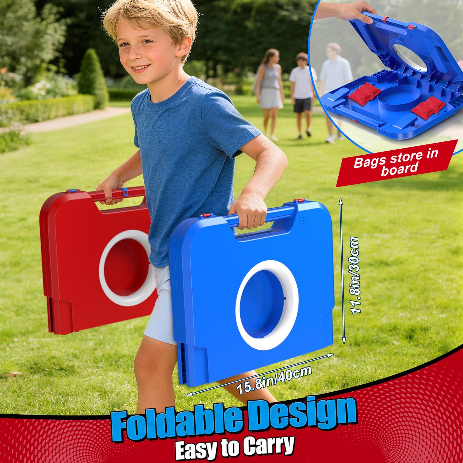 Jeu de Cornhole Illuminé avec Effets Sonores, 2 Planches Pliables & 8 Sacs de Fèves, Jeu de Lancer Portatif pour Extérieur,Jouets pour Fêtes dans la Cour & Camping,Cadeau pour Enfants et Famille,6-12+