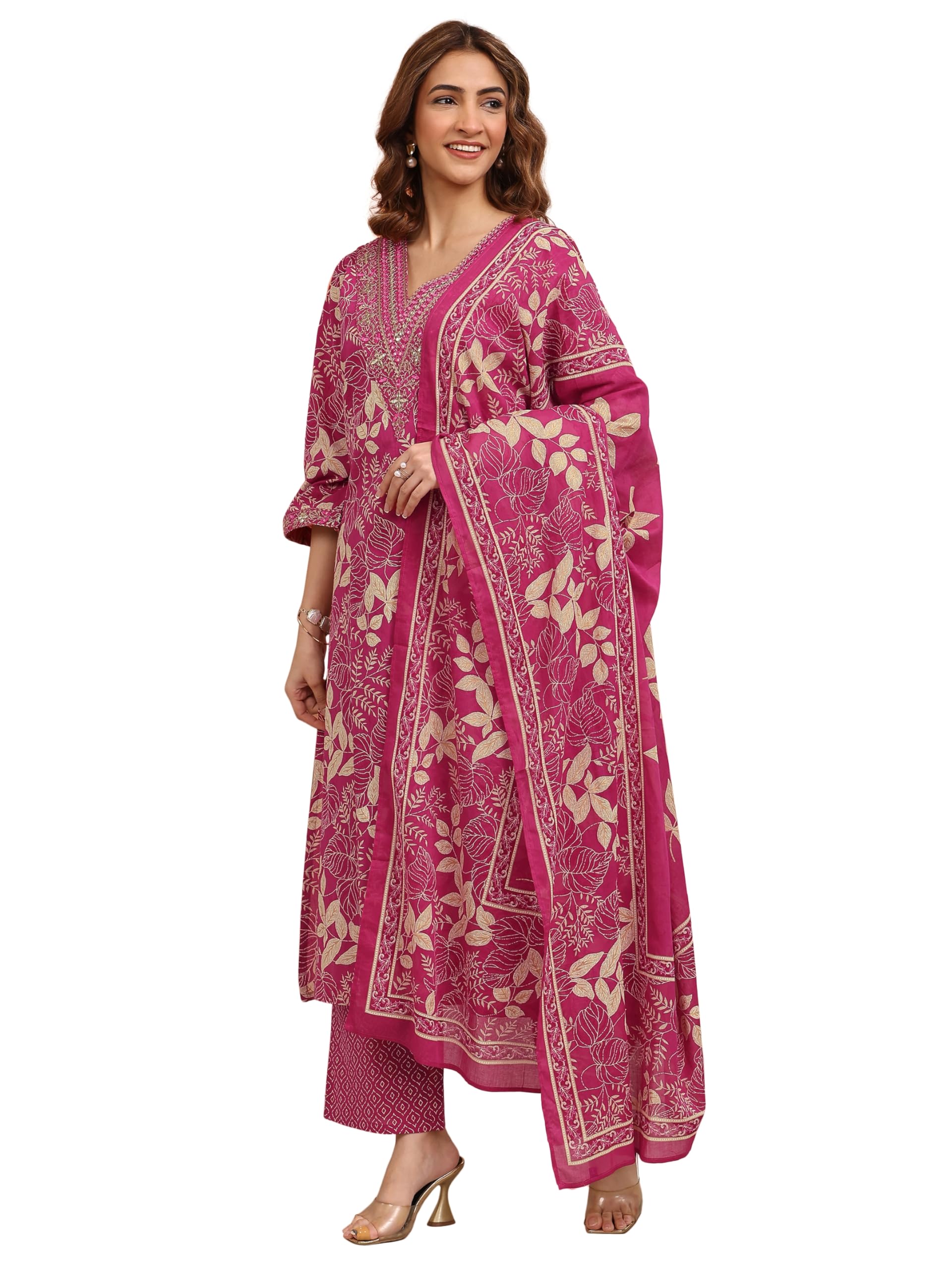Printed Cotton Straight Kurta With Trousers and Dupatta | daily wear suit-image-49