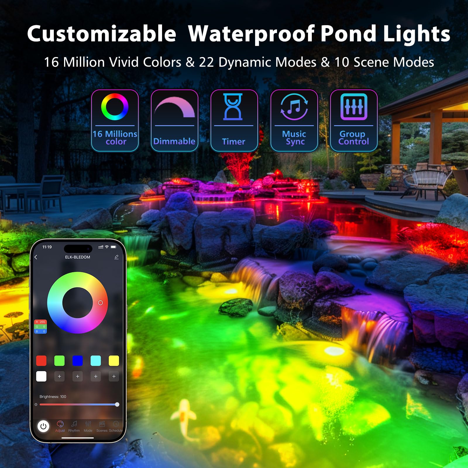 LyLmLe Teichbeleuchtung LED Unterwasser mit APP-Kontrolle 6W RGB IP68 Wasserdicht