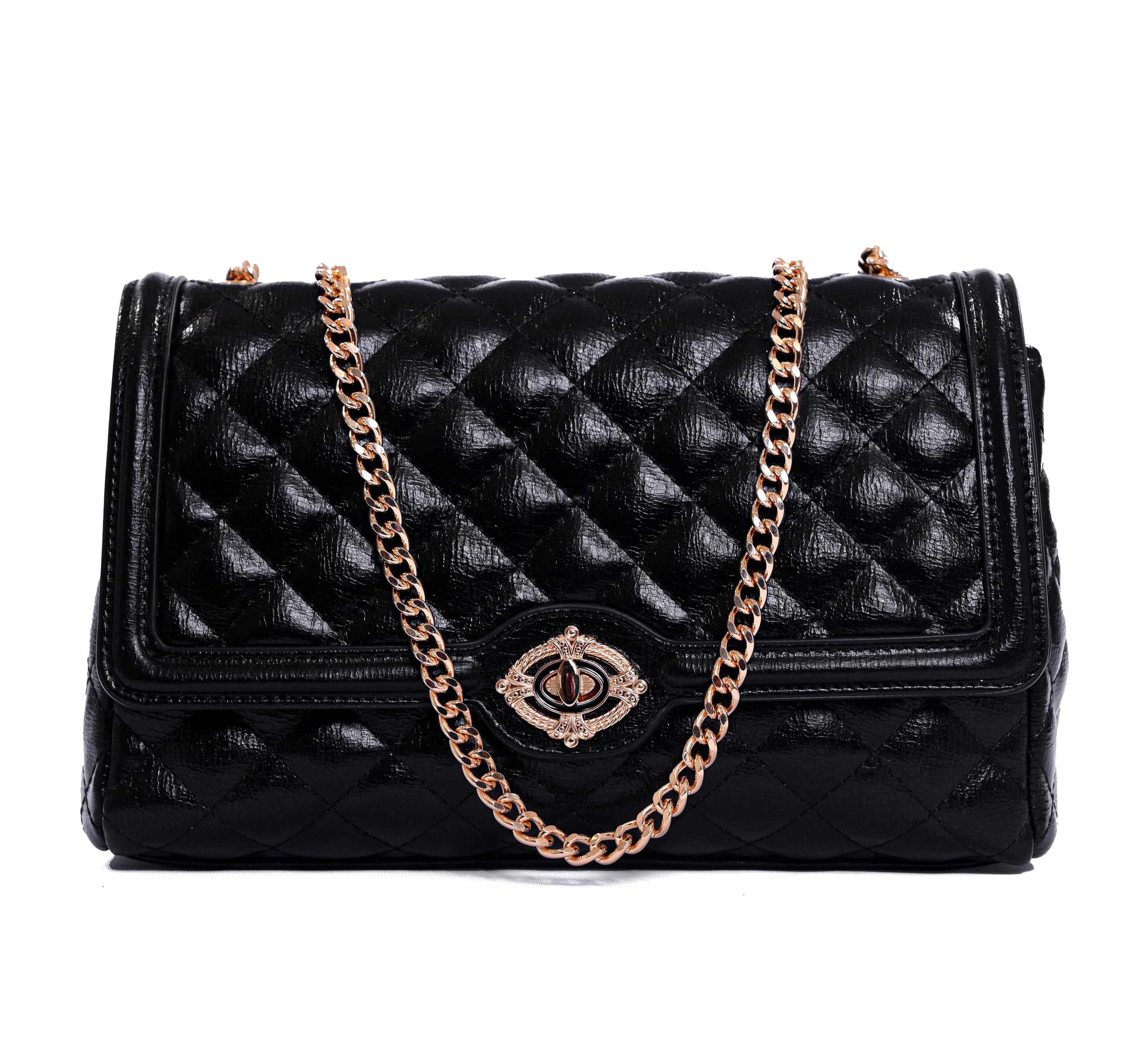 Glamora Women's Quilted Sling Bag | Elegant Faux Leather Crossbody Purse with Chain Strap | Stylish Evening & Casual Shoulder Bag-image-4