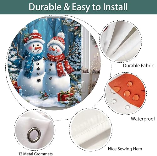Miniatura 4 de Cortina de ducha de muñeco de nieve de Navidad, árbol de Navidad, bosque de invierno, rústico, casa de campo, juego de cortinas de baño de tela