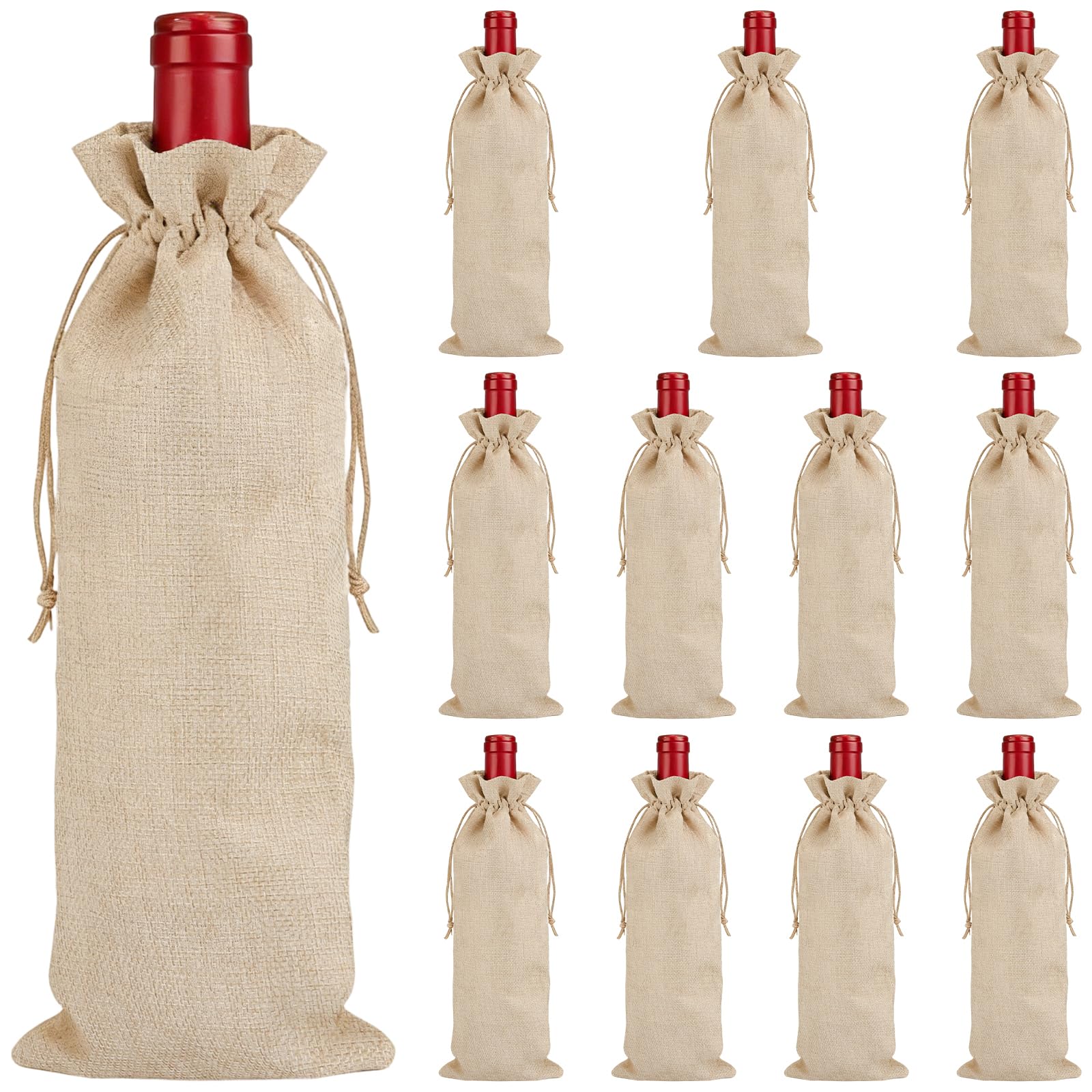 JAPCHET Burlap Wine Bottle Bags, Jute Wine Gift Bags, 15 x 35cm, 12 Pack, for Wedding, Birthday, Party