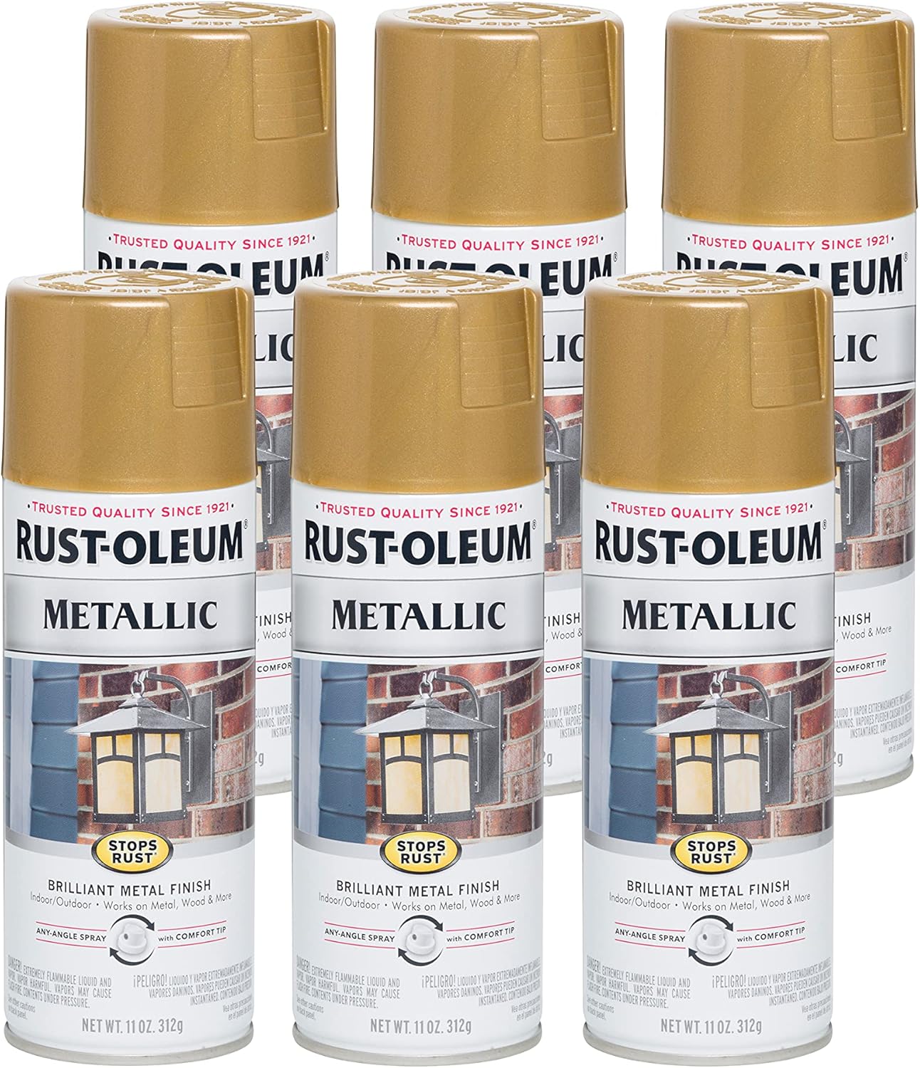 Rust-Oleum 7270830-6PK 錆止めメタリックスプレーペイント 11オンス ゴールドラッシュ 6個パック
