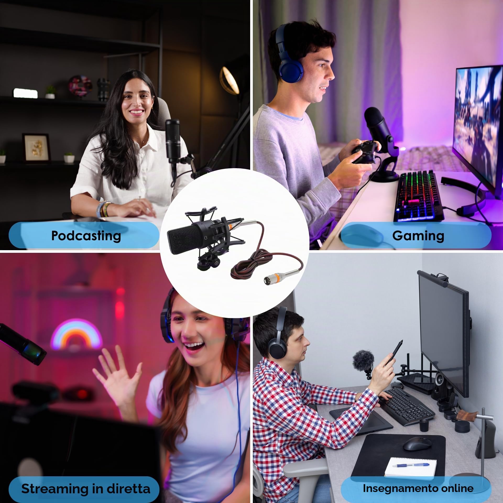Microfono a condensatore XLR da 26 mm, a grande membrana, con supporto antiurto, uscita XLR e filtro pop per streaming, registrazioni, giochi, produzione musicale