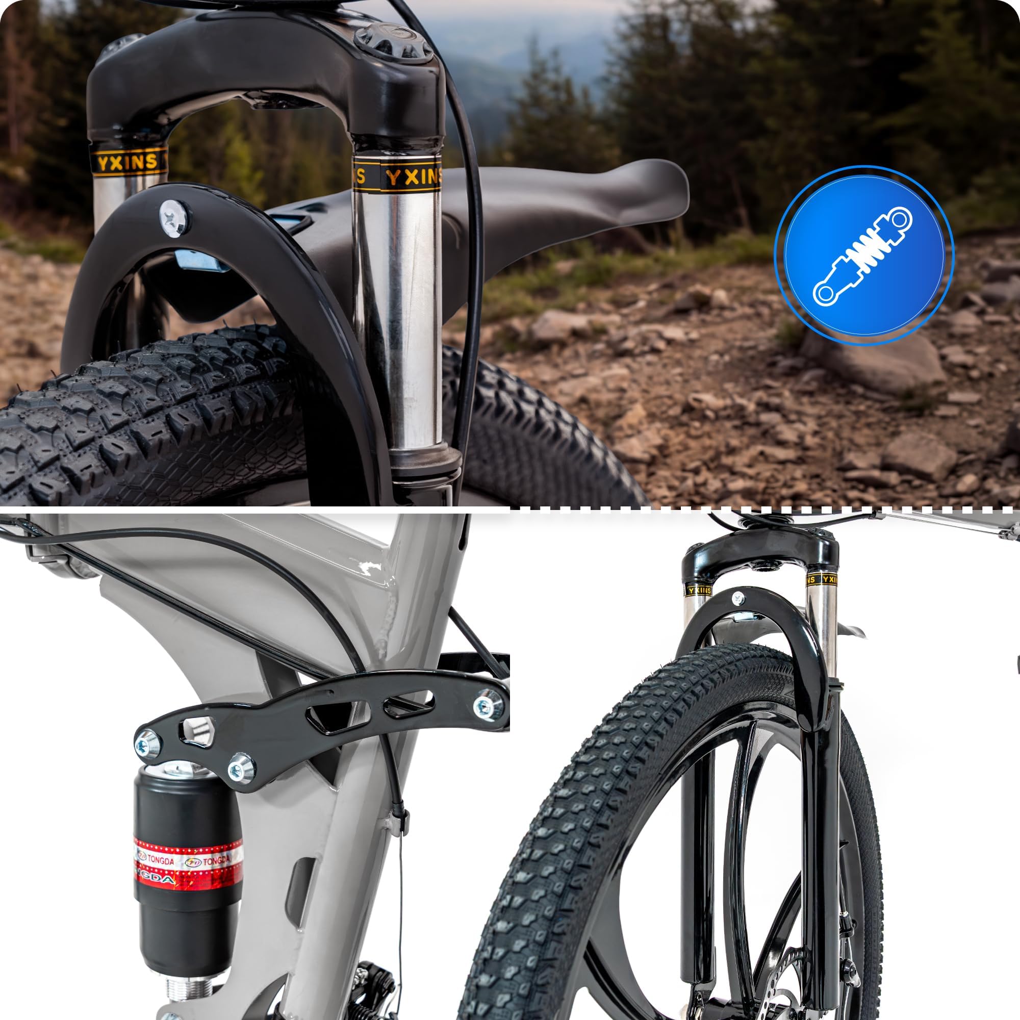 THUNDER Klappbares Mountainbike 26 Zoll, MTB Klapprad mit 21 Gängen, Vollfederung, mechanische Scheibenbremsen, Stahlrahmen, für Erwachsene und Jugendliche