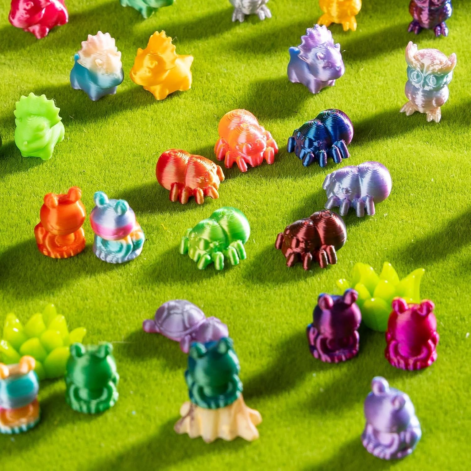 Zestaw figurek zwierząt z nadrukiem 3D, 2 cm, gradientowy kolor, mini nadruk 3D, zwierzęta, luzem (sowa, żaba, nosorożec, pająk i żółw), przyjazne dla środowiska małe zwierzęta do nagród klasowych i