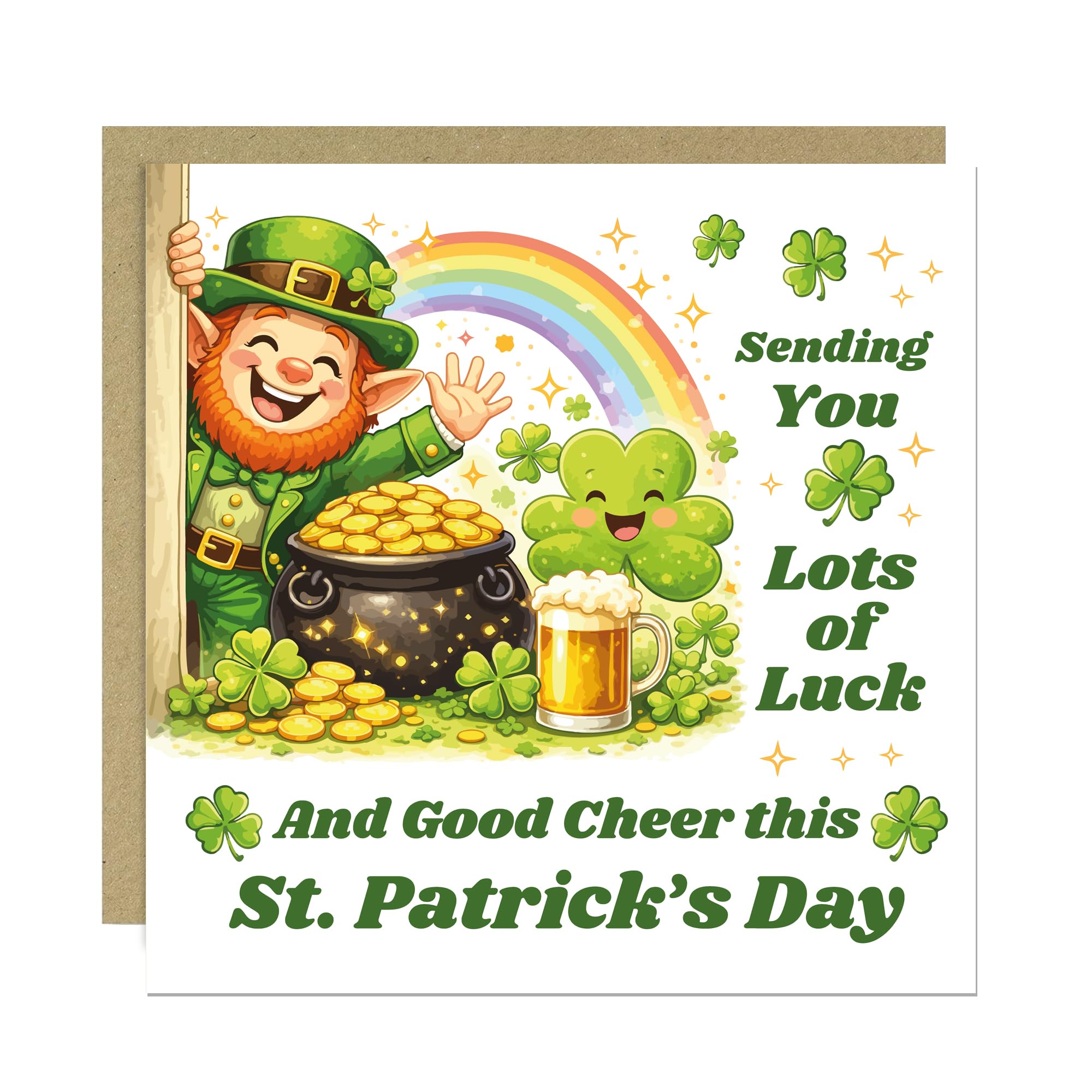 RED OCEAN Funny St Patricks Day Card Sending You Lots of Luck Greeting Card Irish Leprechaun Shamrock Pot of Gold Happy St Paddy’s Day Card for Friend Family
